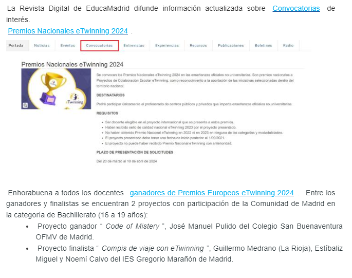 Madrid Etwinning Embassy publishes our award