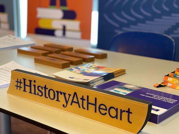 Pamphlets and a sign for the History at Heart programme