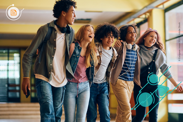 group of high school students walking together and smiling