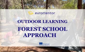 group of teachers in the forest or woodland learning about forest school approach in outdoor settings as a part of outdoor learning 